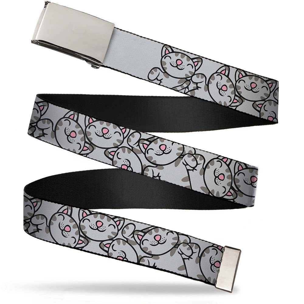 Web Belt Blank Chrome Buckle - Soft Kitty Poses Webbing