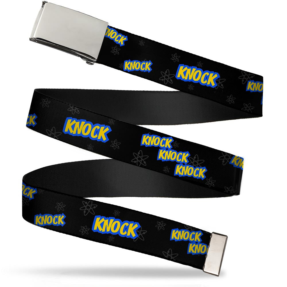 Chrome Buckle Web Belt - KNOCK KNOCK KNOCK/Atoms Black/Gray/Blue/Yellow Webbing