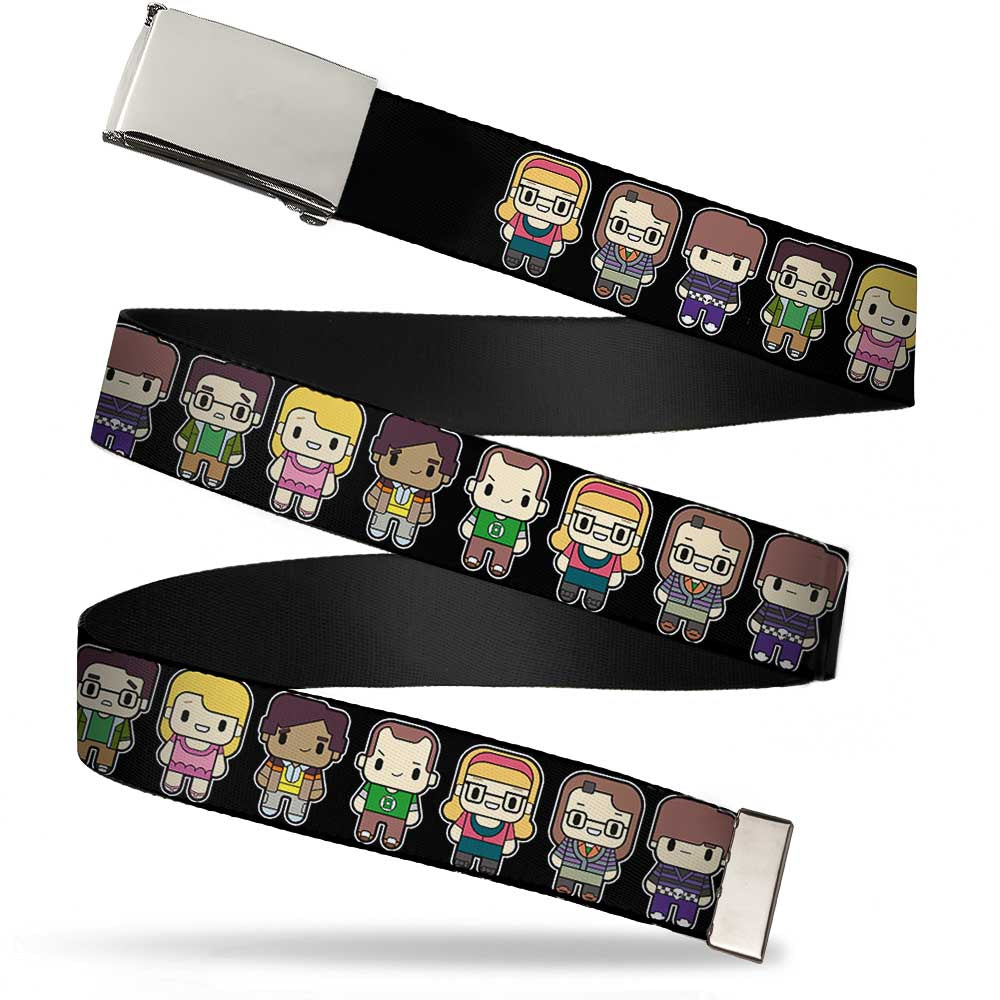 Chrome Buckle Web Belt - Big Bang Theory Chibi Characters Black Webbing