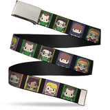 Chrome Buckle Web Belt - Big Bang Theory Chibi Character Blocks Webbing