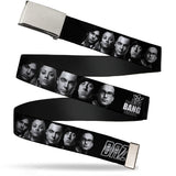 Chrome Buckle Web Belt - The Big Bang Theory Group/BAZINGA Black/White Webbing