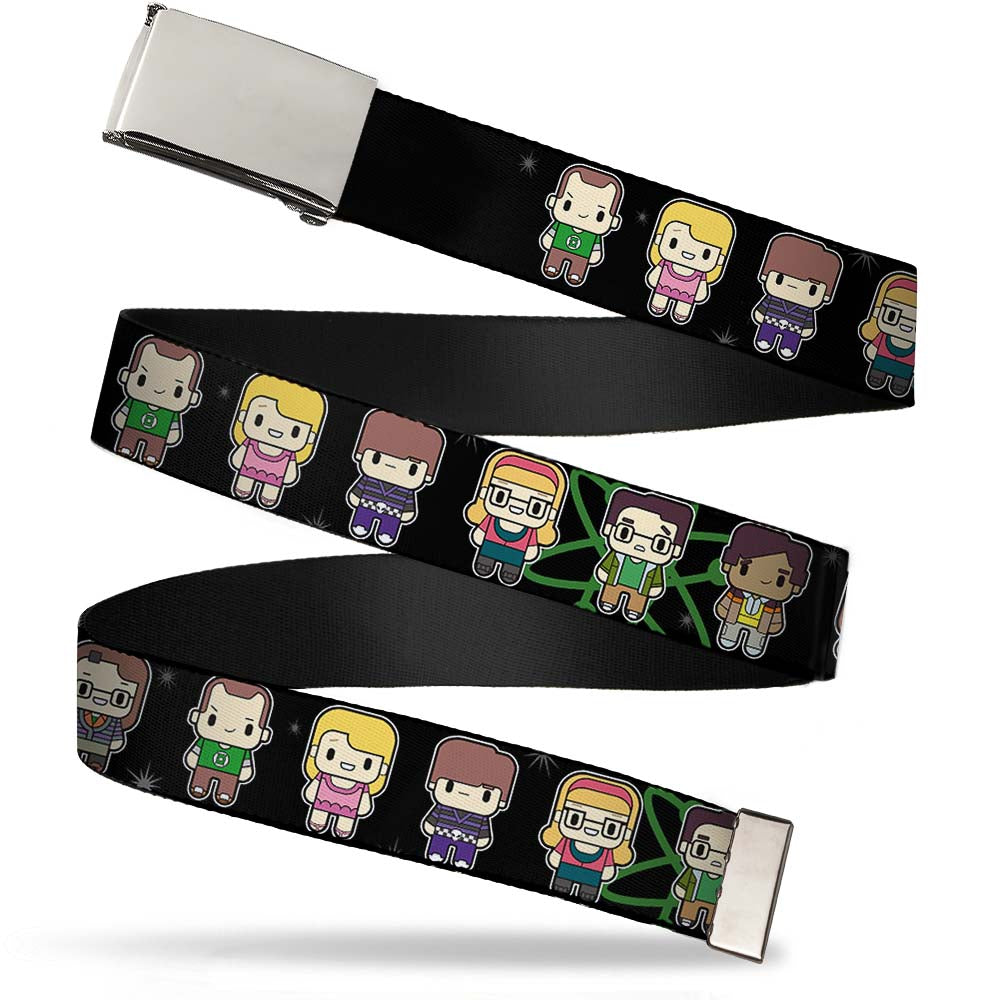 Chrome Buckle Web Belt - Big Bang Theory Chibi Characters/Atom/Stars Webbing