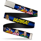 Chrome Buckle Web Belt - The Big Bang Theory Superhero Characters Group BAZINGA! Black-Blue Fade Webbing