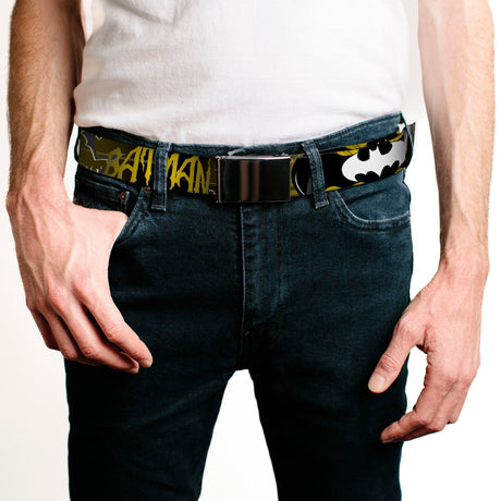 Chrome Buckle Web Belt - BATMAN w/Bat Signals & Flying Bats Yellow/Black/White Webbing