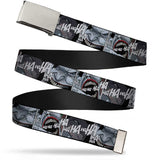 Chrome Buckle Web Belt - Joker Laughing CLOSE-UP Black/White Webbing