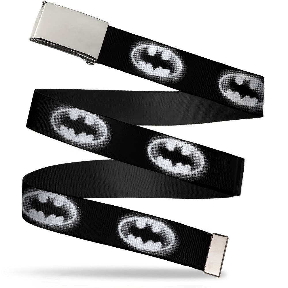 Chrome Buckle Web Belt - Cloudy Bat Signal Black/White Webbing