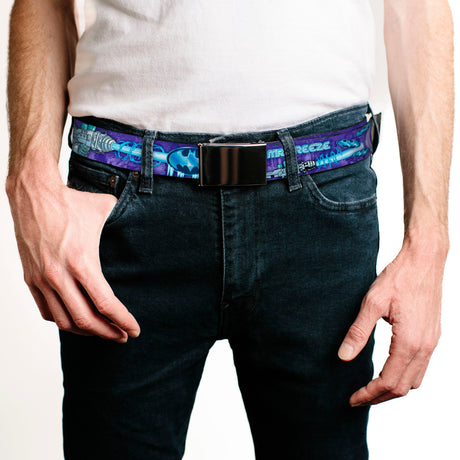 Chrome Buckle Web Belt - MR. FREEZE Poses/Frozen Batman Shield Purples/Blues Webbing