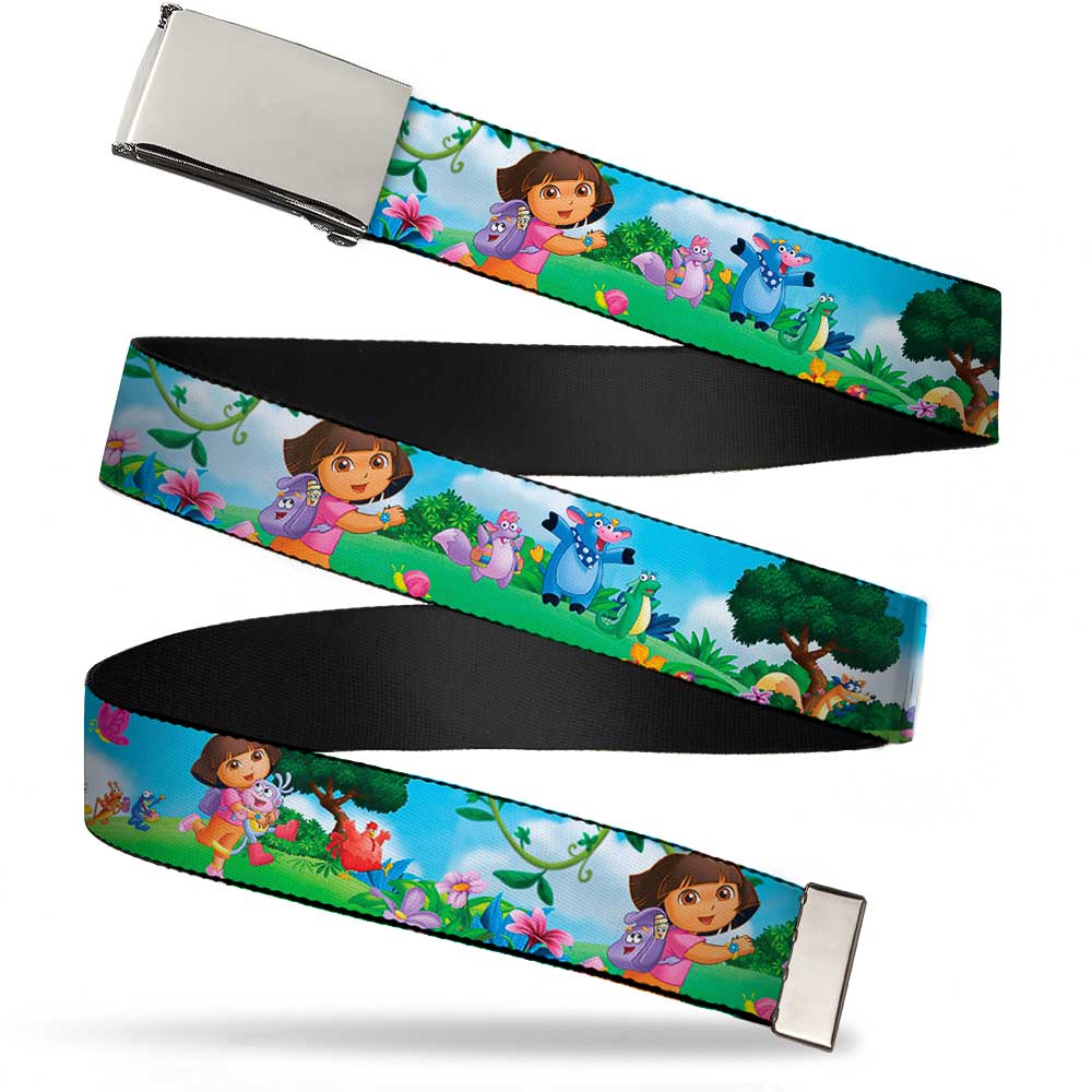 Chrome Buckle Web Belt - Dora Running & Animal Friends Outdoors Webbing