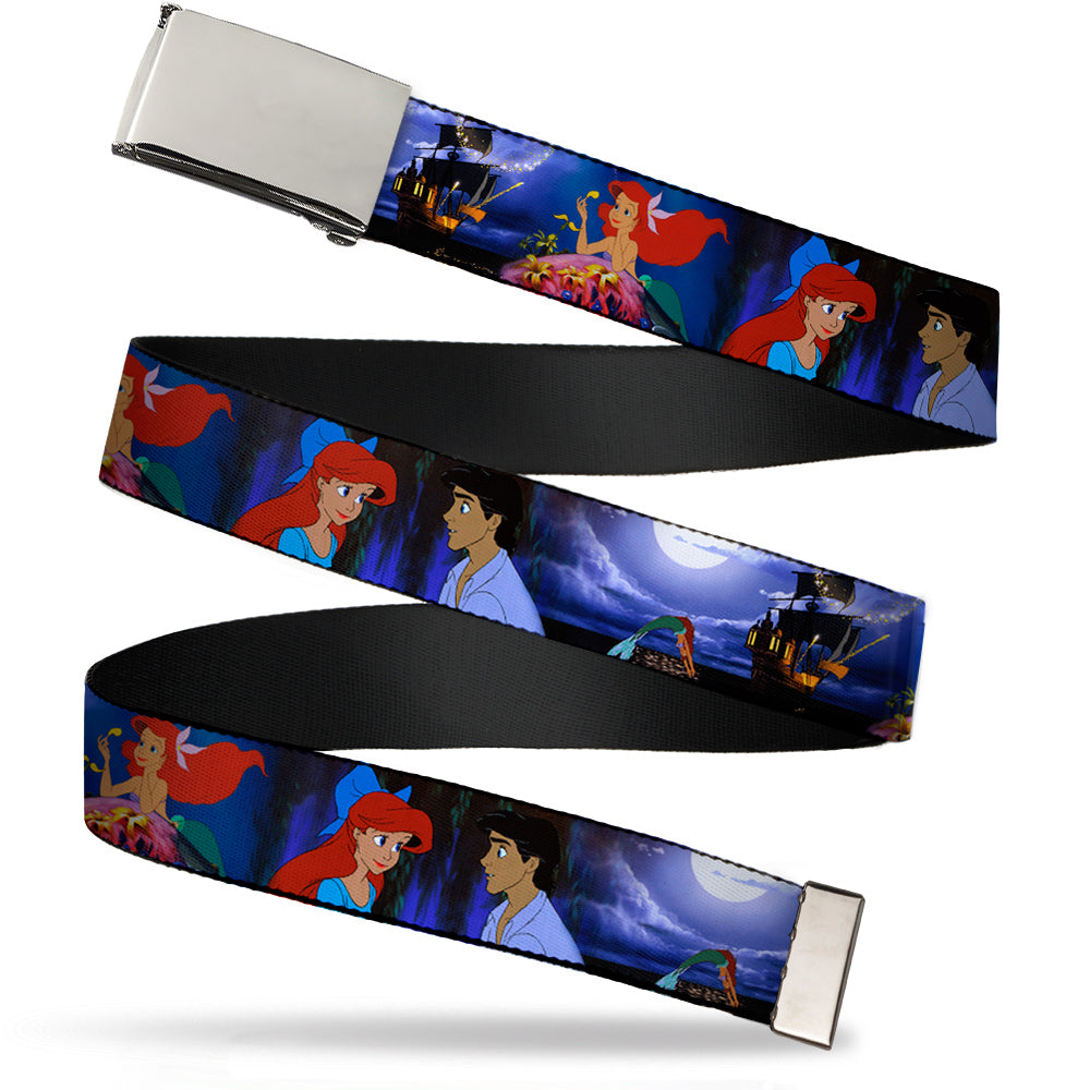 Chrome Buckle Web Belt - The Little Mermaid Ariel & Eric Scenes Webbing