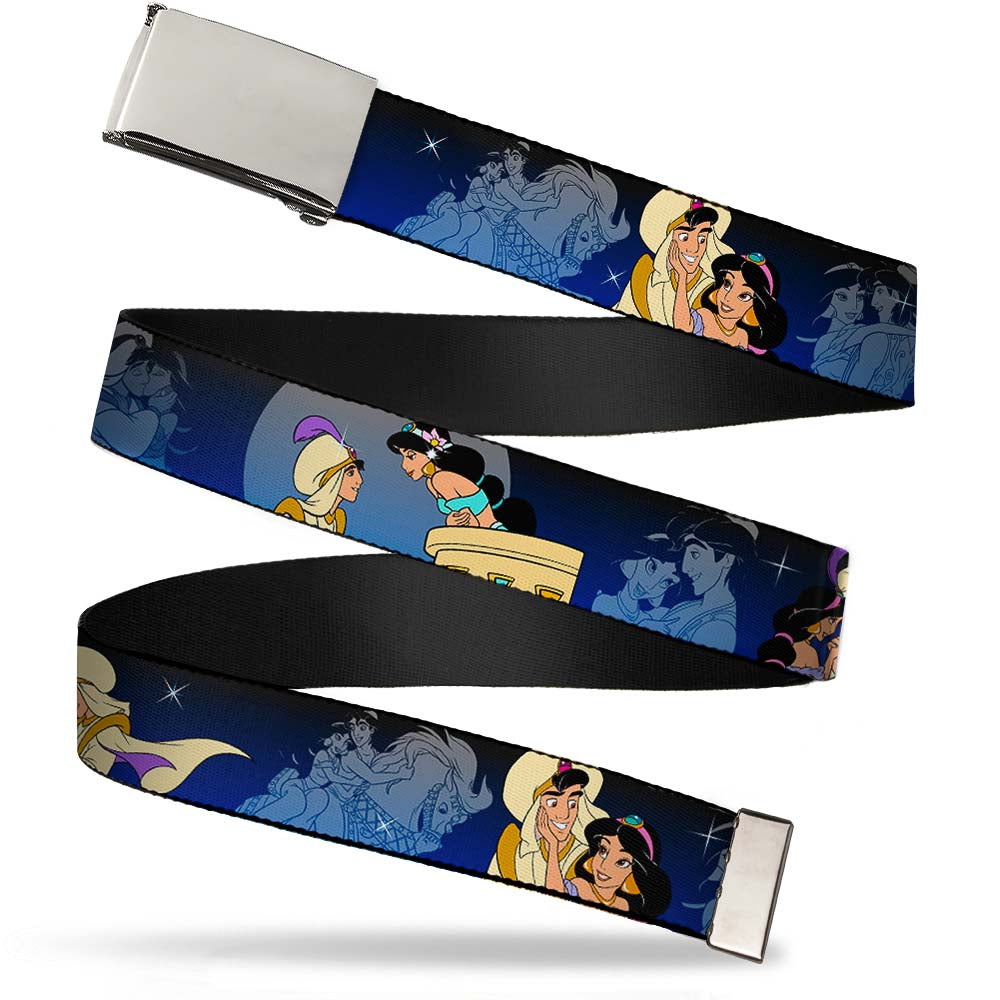 Chrome Buckle Web Belt - Aladdin & Jasmine Scenes Webbing