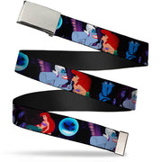 Chrome Buckle Web Belt - The Little Mermaid Ariel & Ursula Scenes Webbing