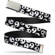 Web Belt Blank Chrome Buckle - Nightmare Before Christmas Jack Expressions Scattered Black/White Webbing