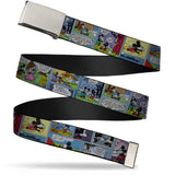 Chrome Buckle Web Belt - Mickey & Minnie Comic Strip Webbing