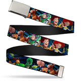 Chrome Buckle Web Belt - Toy Story Characters Running Denim Rays Webbing