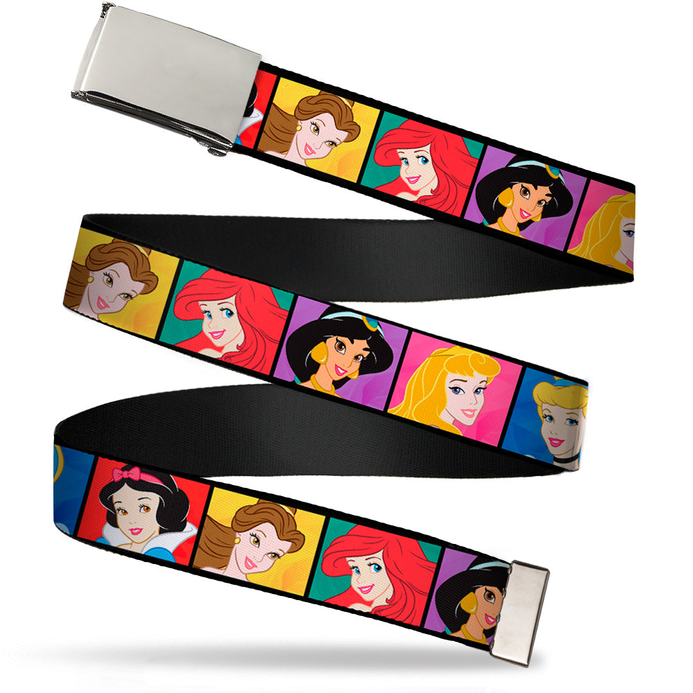 Chrome Buckle Web Belt - Disney Princess Blocks Webbing