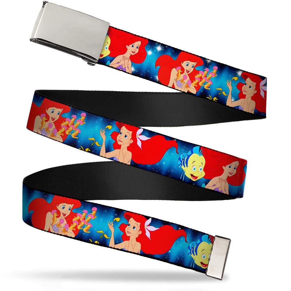 Chrome Buckle Web Belt - The Little Mermaid Under the Sea Scenes Webbing