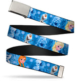 Chrome Buckle Web Belt - Frozen Character Poses Blues Webbing