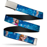 Web Belt Blank Chrome Buckle - Anna & Elsa Poses/Castle & Mountains Blues Webbing