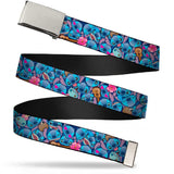 Chrome Buckle Web Belt - Stitch Expressions/Hibiscus Flower/Ukulele Stacked Blues Webbing