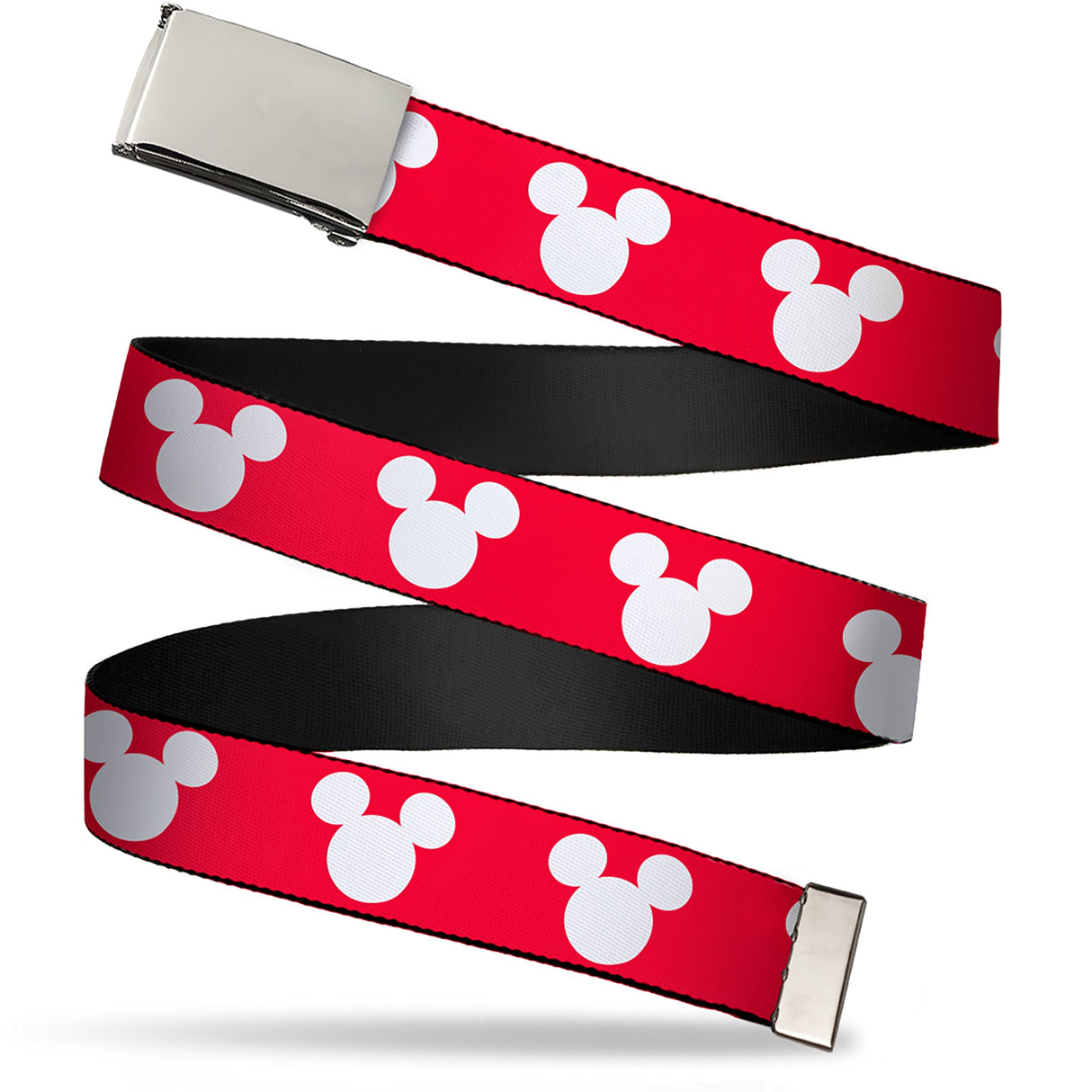 Web Belt Blank Chrome Buckle - Mickey Mouse Ears Icon Red/White Webbing