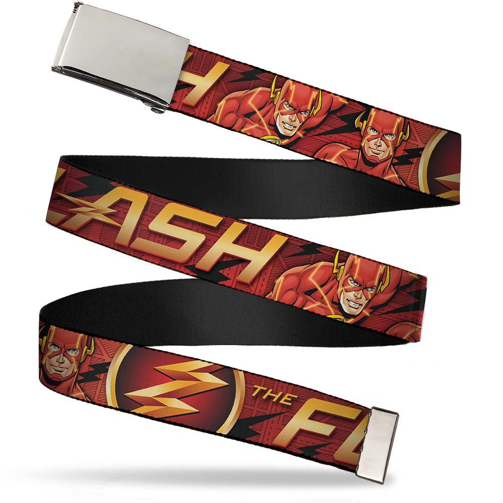 Web Belt Blank Chrome Buckle - THE FLASH/Logo3/Poses Black/Red/Gold Webbing