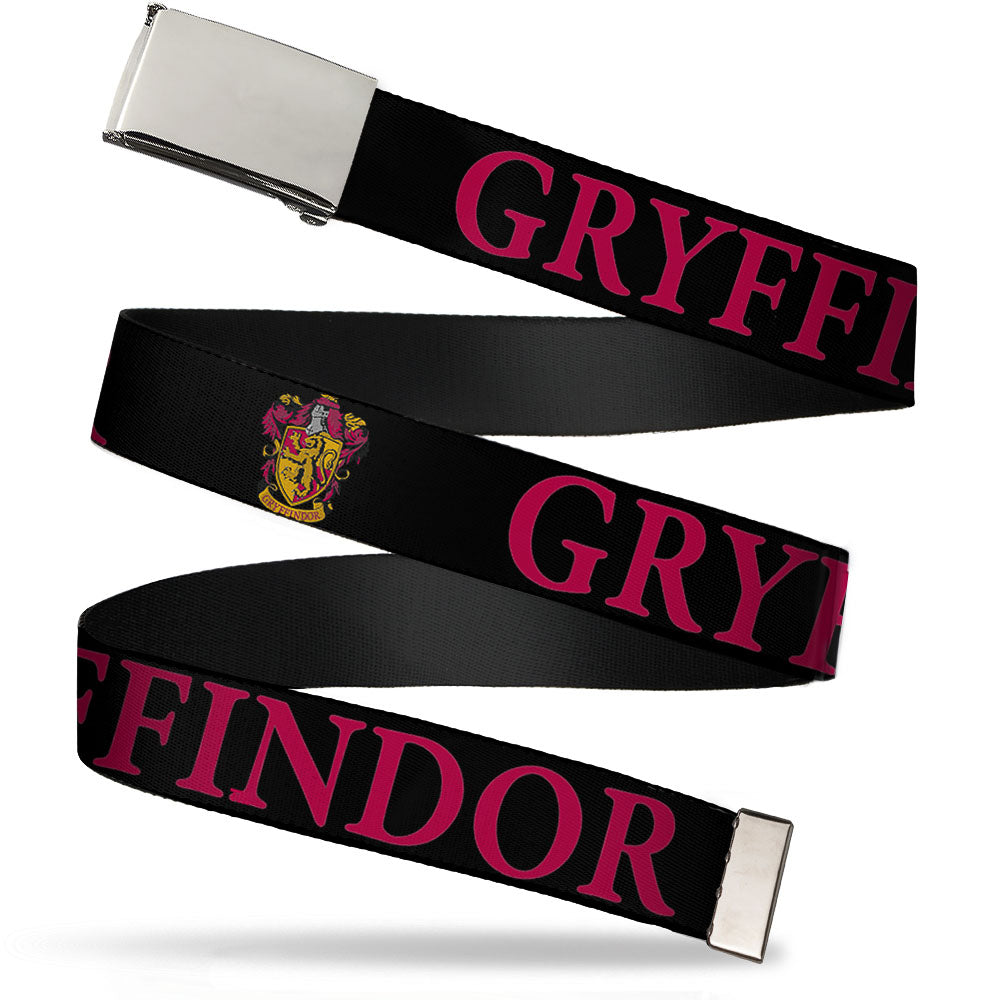 Chrome Buckle Web Belt - Harry Potter GRYFFINDOR & Crest Black/Red Webbing