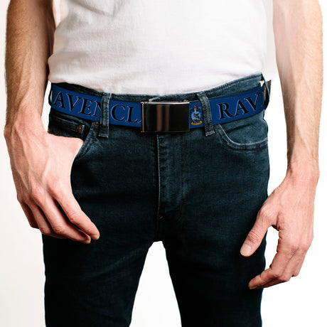 Chrome Buckle Web Belt - Harry Potter RAVENCLAW & Crest Blue/Black Webbing