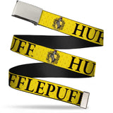 Chrome Buckle Web Belt - Harry Potter HUFFLEPUFF & Crest Yellow/Black Webbing