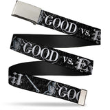 Chrome Buckle Web Belt - Harry Potter GOOD VS. EVIL Black/White Webbing