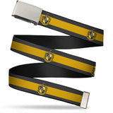 Chrome Buckle Web Belt - HUFFLEPUFF Crest/Stripe9 Brown/Gold Webbing