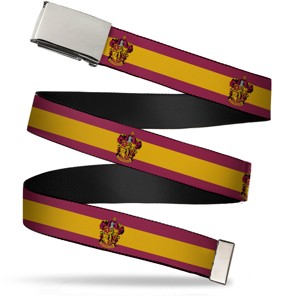 Chrome Buckle Web Belt - GRYFFINDOR Crest/Stripe9 Burgundy/Gold Webbing