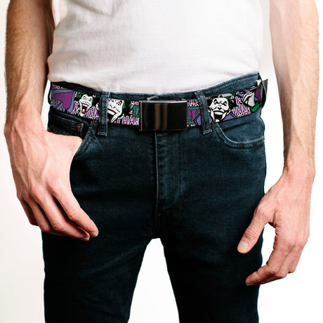 Chrome Buckle Web Belt - Joker Face/Logo/Spades Black/White/Purple Webbing