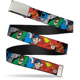 Chrome Buckle Web Belt - Justice League Superheroes CLOSE-UP New Webbing