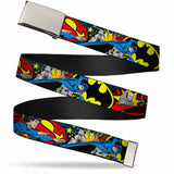 Web Belt Blank Chrome Buckle - Classic Batman/Joker & Superman/Lex Luthor Halftone Black/Blue Webbing