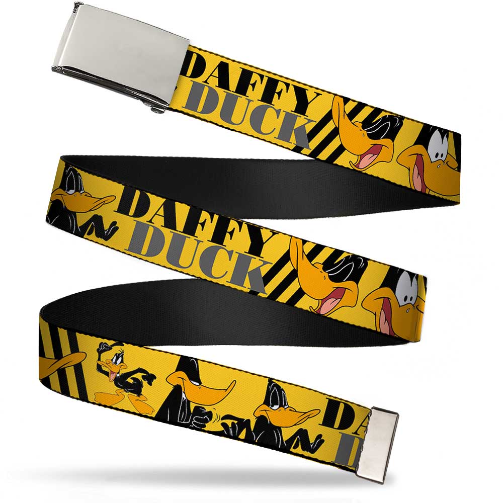 Chrome Buckle Web Belt - DAFFY DUCK w/Poses Yellow/Black Webbing