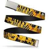 Chrome Buckle Web Belt - DAFFY DUCK w/Poses Yellow/Black Webbing