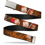 Chrome Buckle Web Belt - ELMER FUDD w/Poses Browns Webbing