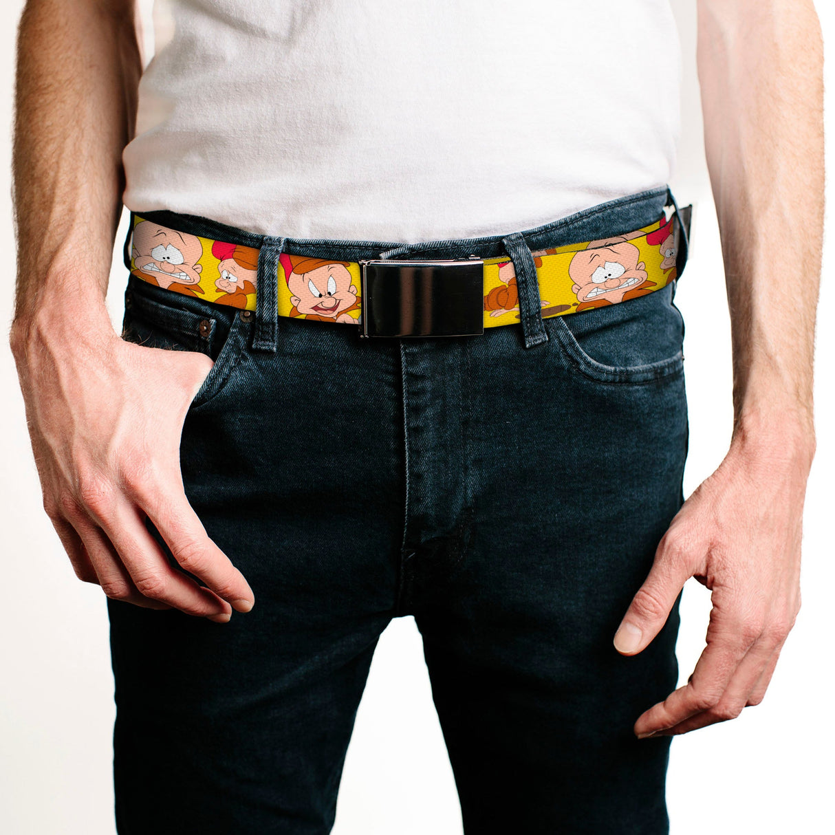 Chrome Buckle Web Belt - Elmer Fudd Expressions Yellow Webbing