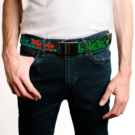 Chrome Buckle Web Belt - MARVIN THE MARTIAN w/Poses Black/Turquoise Webbing