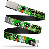 Chrome Buckle Web Belt - MARVIN THE MARTIAN w/Poses White/Green Webbing