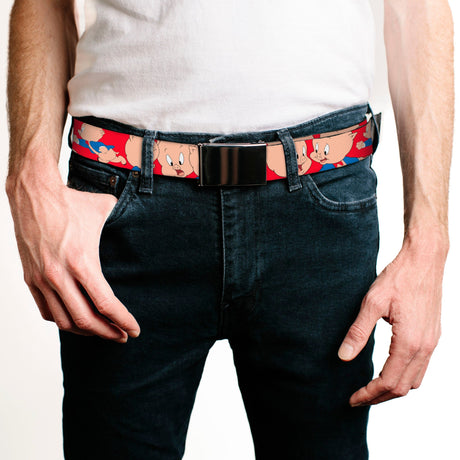 Chrome Buckle Web Belt - Porky Pig Expressions Red Webbing