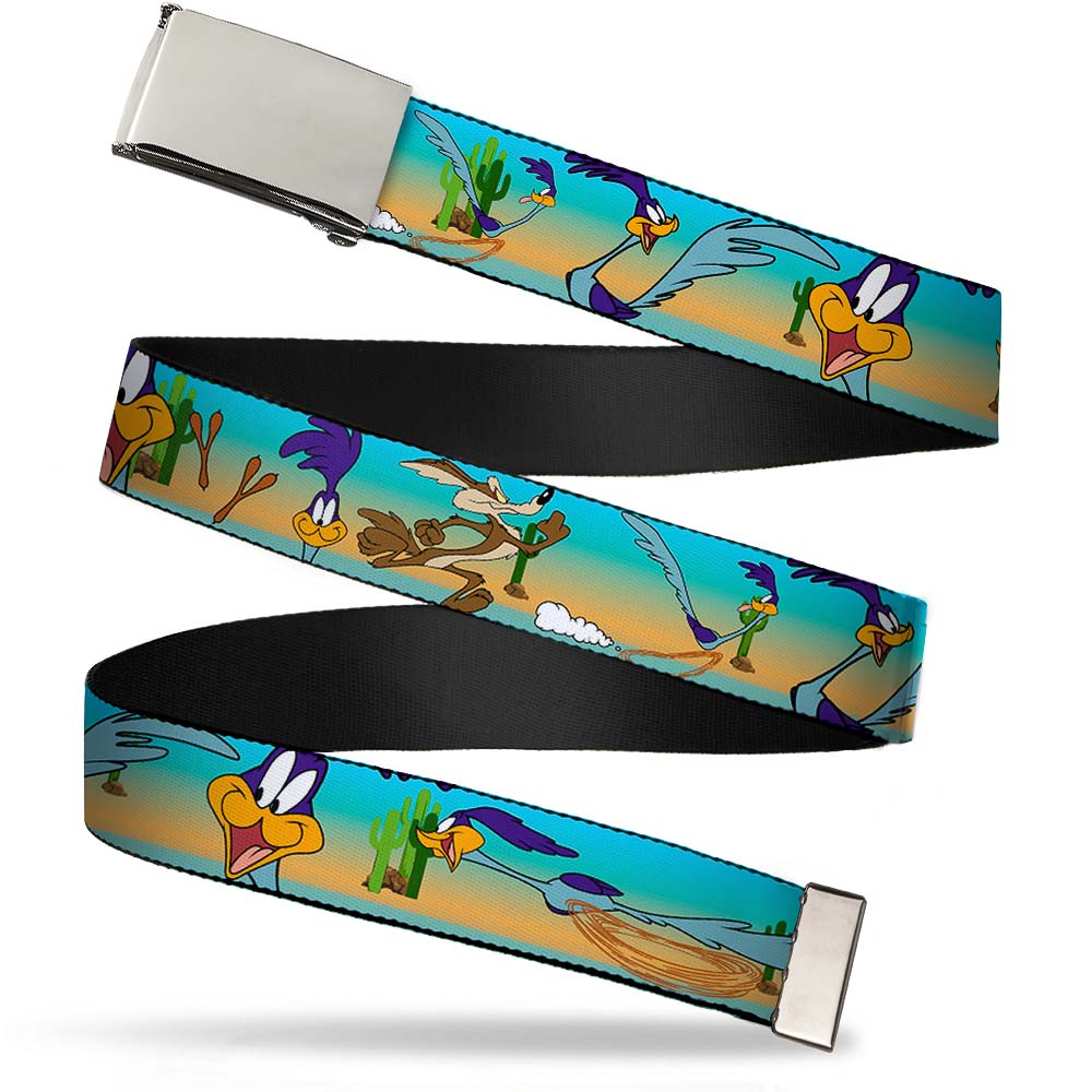 Web Belt Blank Chrome Buckle - Road Runner/Wile E. Coyote Scene1 Desert Webbing