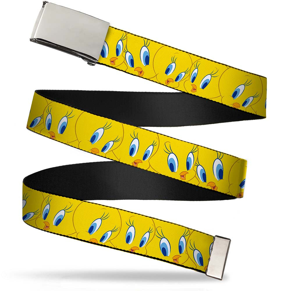 Chrome Buckle Web Belt - Tweety Bird Expressions Yellow Webbing