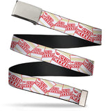 Chrome Buckle Web Belt - Cup Noodles Cups Stacked Collage White/Gold/Red Webbing