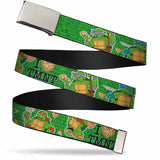 Chrome Buckle Web Belt - I "HEART" TMNT/Classic Turtles & Pizza Green Webbing