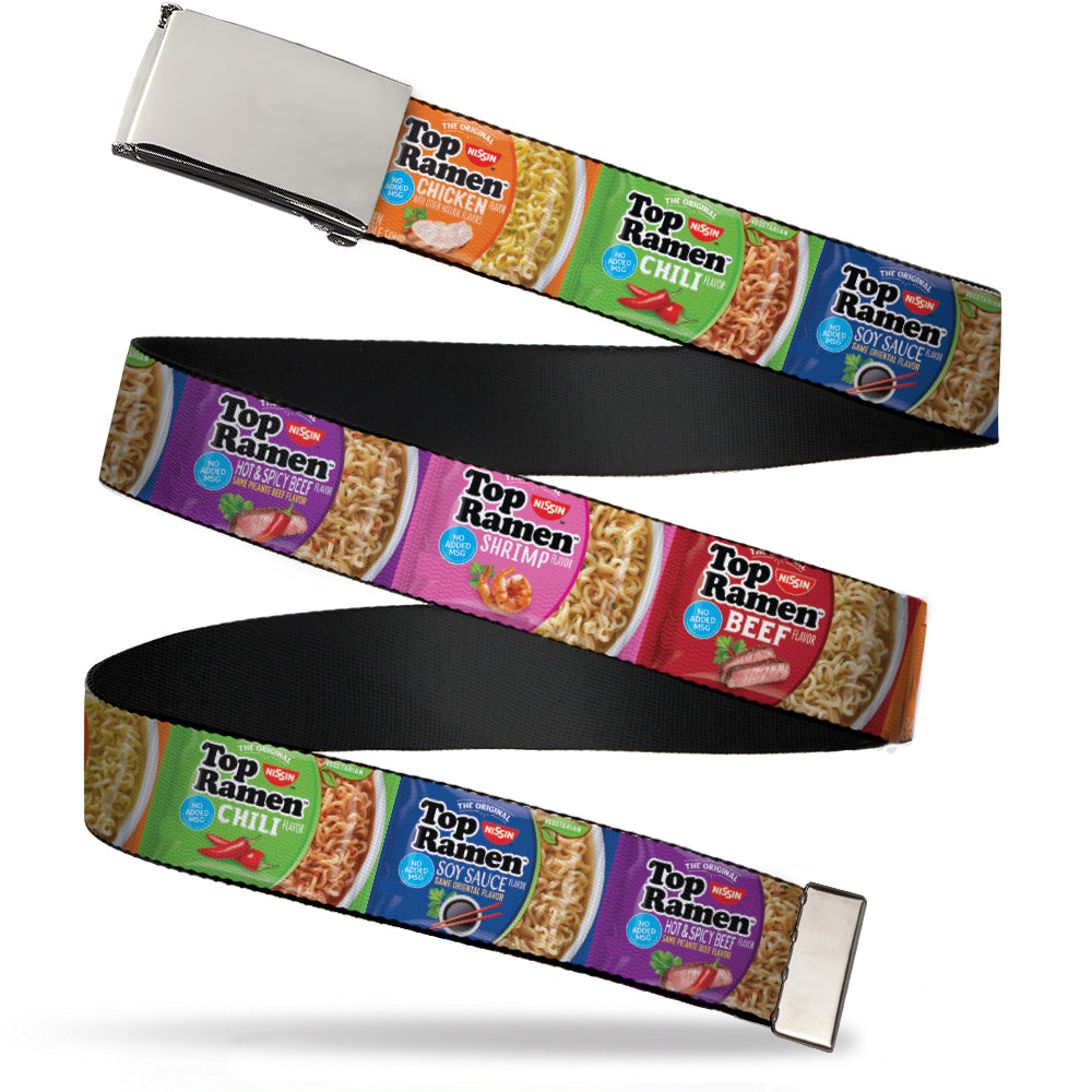 Chrome Buckle Web Belt - Top Ramen Vivid Flavor Blocks Multi Color Webbing