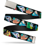 Chrome Buckle Web Belt - ROCKO'S MODERN LIFE Character Portraits/Triangles Black/Blue Webbing