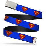 Chrome Buckle Web Belt - Superman Shield Blue Webbing