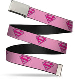 Chrome Buckle Web Belt - Superman Shield Pink Webbing