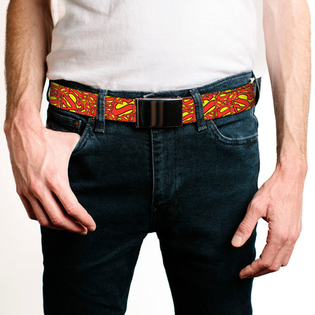 Chrome Buckle Web Belt - Super Shield Stacked Yellow/Red Webbing